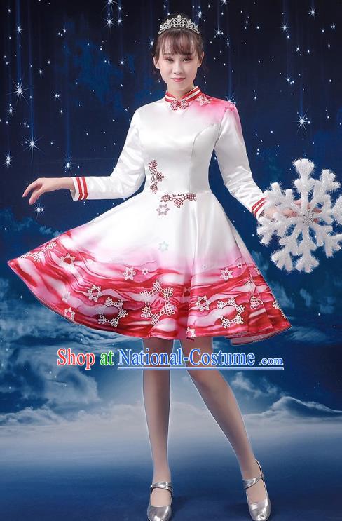 Red Modern Dance Costume Fashion Opening Dance Tutu Skirt Performance Costume Dancer Skirt Square Dance Costume Women Suit