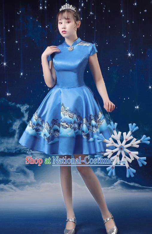 Blue Modern Dance Costume Fashion Opening Dance Tutu Skirt Performance Costume Dancer Skirt Square Dance Costume Women Suit