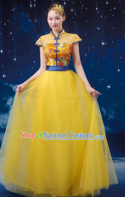 Chinese Wind Chorus Women Long Skirt National Dance Costume Folk Music Erhu Guzheng Allegro Performance Costume Adult Suit