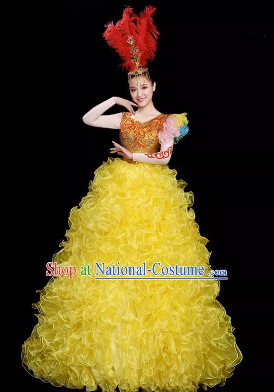 Opening Dance Big Skirt Performance Costumes Sequins Song Accompaniment Dance Costumes Solo Stage Performance Costumes