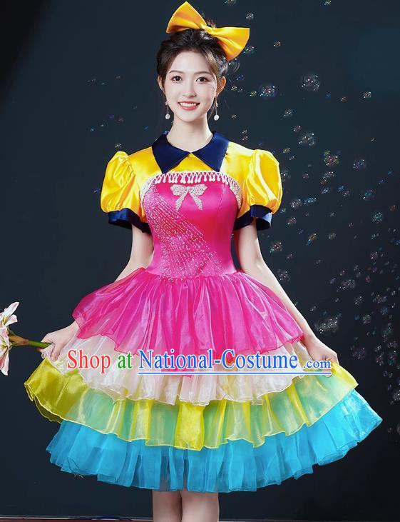 Modern Dance Costumes Fashion Chorus Performance Costumes Female Dancer Square Dance Dress Fluffy Opening Dance Performance Costumes