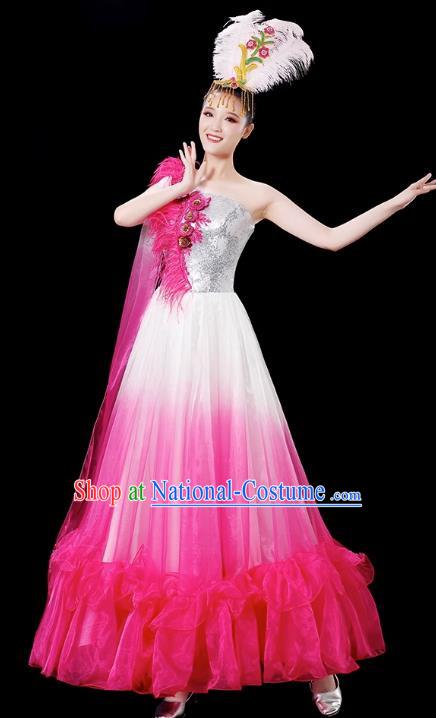 Opening Dance Big Swing Skirt Performance Costume Female Chinese Style Modern Stage Fan Dance Costume Song Dance Long Skirt