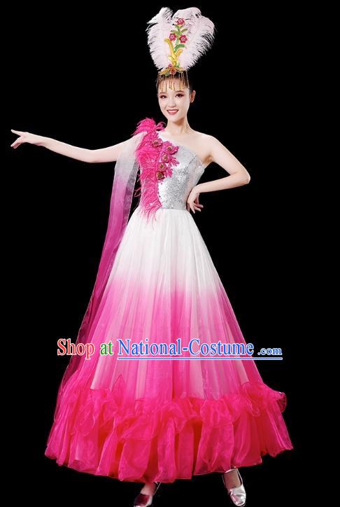 Opening Dance Big Swing Skirt Performance Costume Female Chinese Style Modern Stage Fan Dance Costume Song Dance Long Skirt