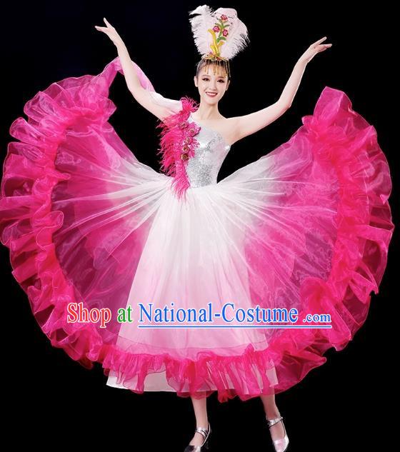 Opening Dance Big Swing Skirt Performance Costume Female Chinese Style Modern Stage Fan Dance Costume Song Dance Long Skirt