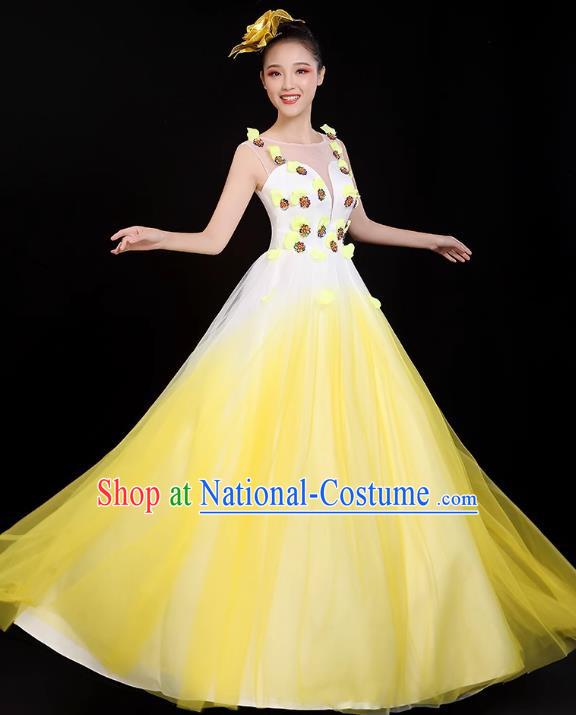 Yellow Opening Dance Large Swing Skirt Performance Costume New Cantata Long Skirt Accompanying Dance Costume Female Modern Dance