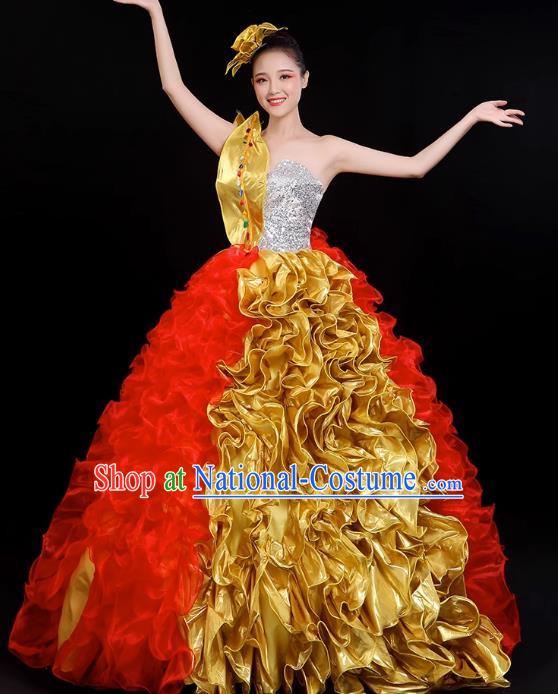 Opening Dance Big Swing Skirt Performance Costume Large Song Partner Dance Costume Female Fashion Modern Stage Long Skirt