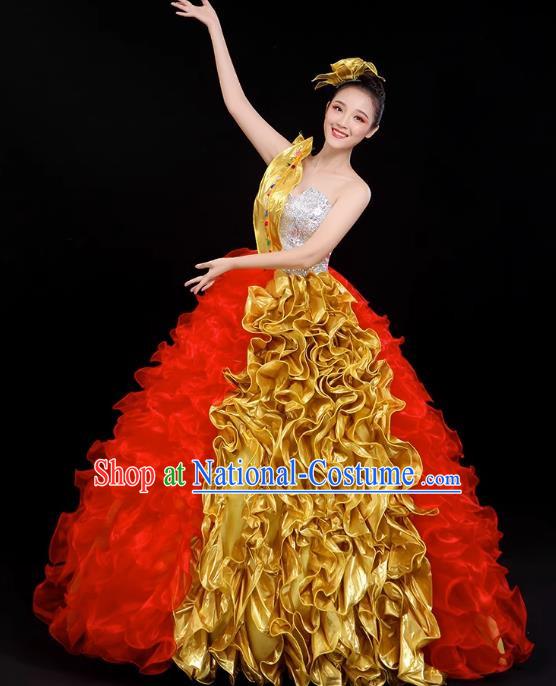 Opening Dance Big Swing Skirt Performance Costume Large Song Partner Dance Costume Female Fashion Modern Stage Long Skirt