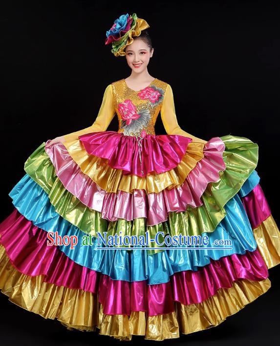 Opening Dance Big Swing Skirt Performance Costume Long Skirt Singing With Stage Large Ethnic Modern Dance Costume Female