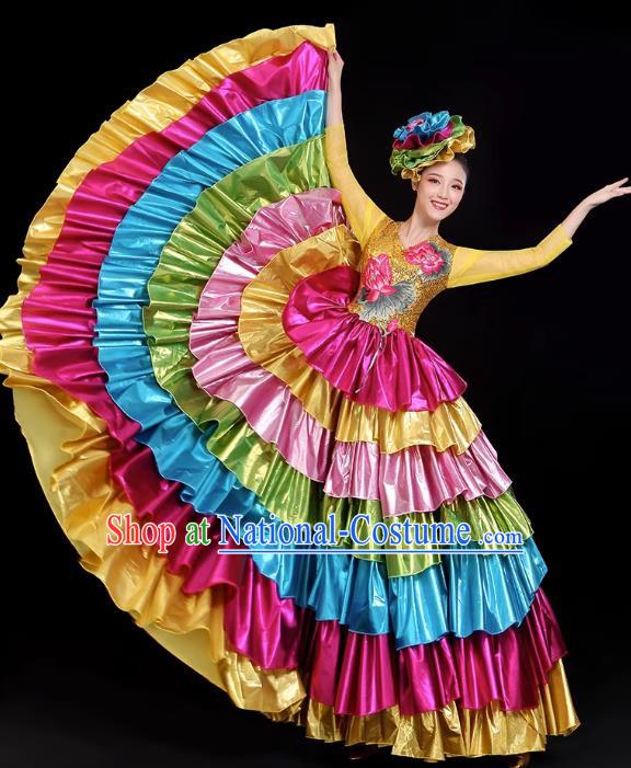 Opening Dance Big Swing Skirt Performance Costume Long Skirt Singing With Stage Large Ethnic Modern Dance Costume Female