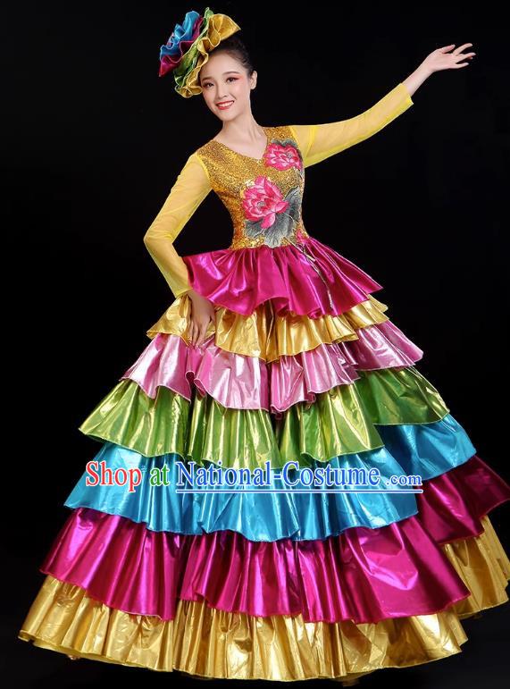 Opening Dance Big Swing Skirt Performance Costume Long Skirt Singing With Stage Large Ethnic Modern Dance Costume Female