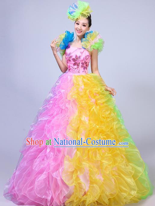 Opening Dance Big Swing Skirt Performance Costume New Year Day Dance Performance Costume Modern Stage Adult Chorus Female Long Skirt