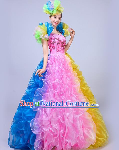 Opening Dance Big Swing Skirt Performance Costume New Year Day Dance Performance Costume Modern Stage Adult Chorus Female Long Skirt