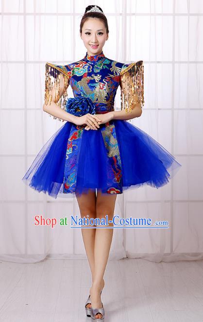 Blue Chinese Style Allegro Dance Costume Adult Water Drum Modern Dance Square Dance Dress Drumming Costume Female