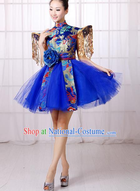 Blue Chinese Style Allegro Dance Costume Adult Water Drum Modern Dance Square Dance Dress Drumming Costume Female