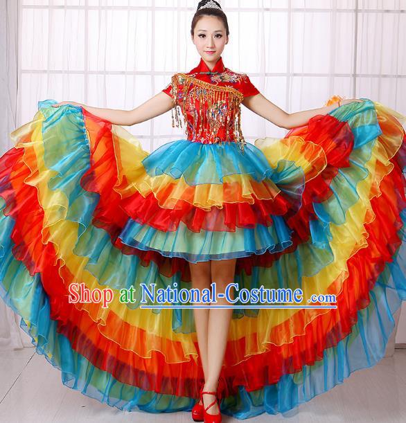 Two Color Opening Dance Costume Performance Costume Large Swing Skirt Flower Blooming Prosperity Dance Costume Stage Costume