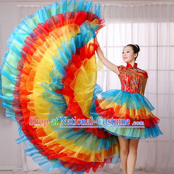 Two Color Opening Dance Costume Performance Costume Large Swing Skirt Flower Blooming Prosperity Dance Costume Stage Costume