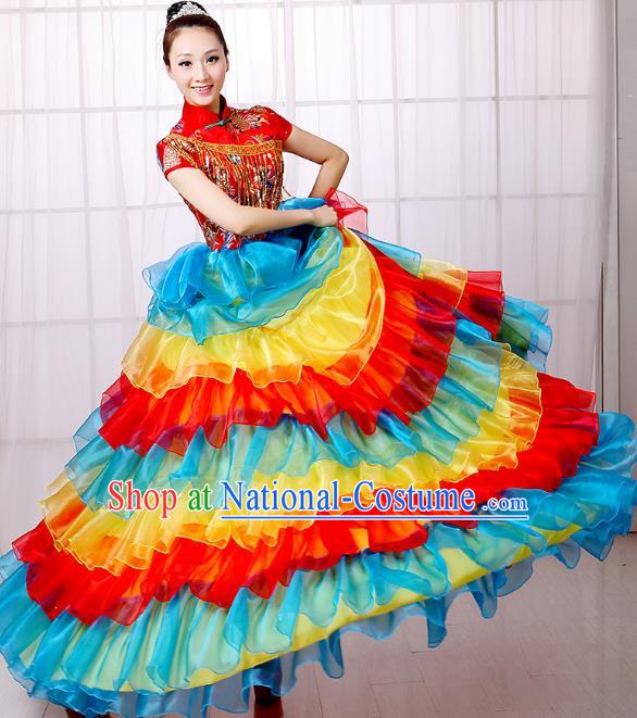 Two Color Opening Dance Costume Performance Costume Large Swing Skirt Flower Blooming Prosperity Dance Costume Stage Costume