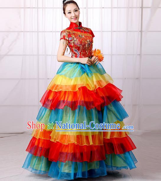 Two Color Opening Dance Costume Performance Costume Large Swing Skirt Flower Blooming Prosperity Dance Costume Stage Costume