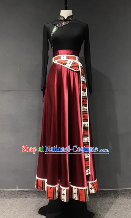 Performance Clothing Stage Performance Tibetan Dance Clothing Chinese Minority Class Clothing Practice Art Test Mid Length Skirt