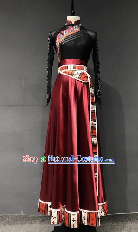 Performance Clothing Stage Performance Tibetan Dance Clothing Chinese Minority Class Clothing Practice Art Test Mid Length Skirt