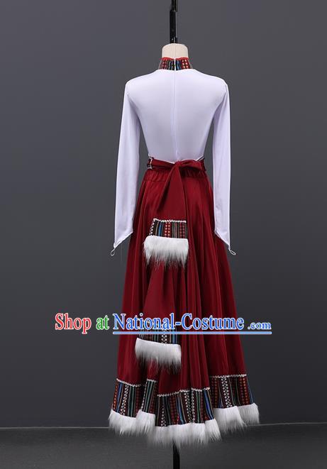 Stage Performance Tibetan Dance Clothing Chinese Minority Class Practice Art Test Mid Length Skirt