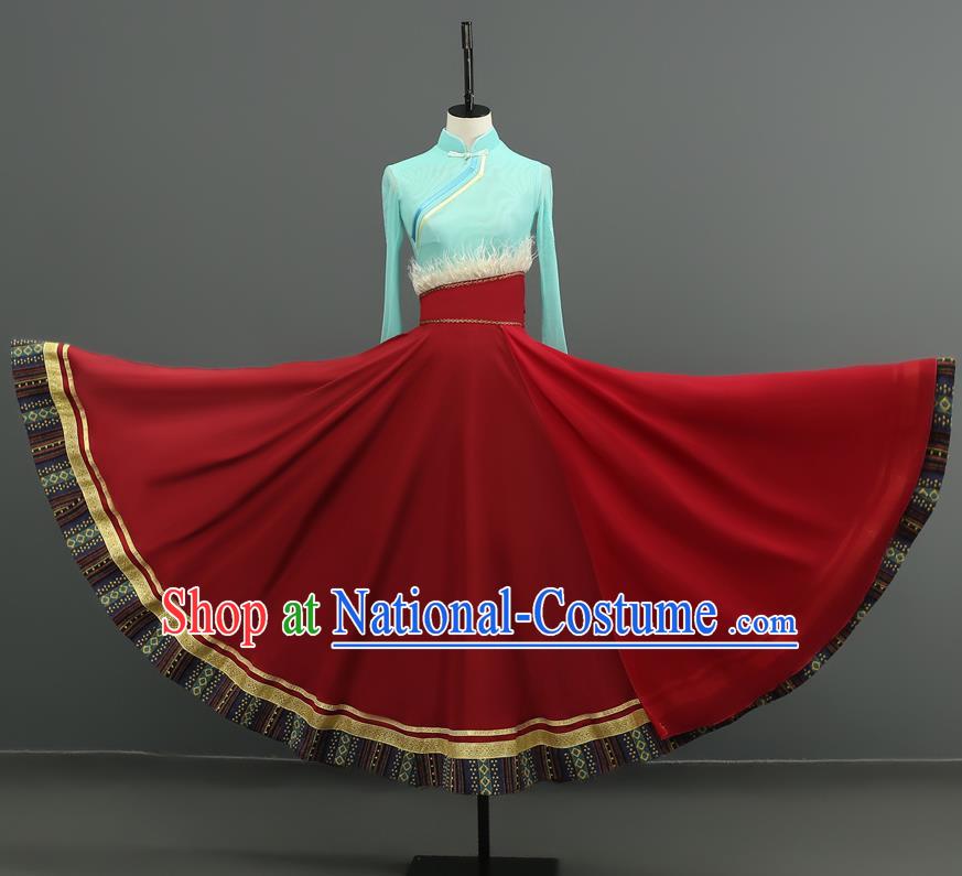 Performance Clothing Stage Performance Tibetan Dance Clothing Chinese Minority Class Practice Art Test Mid Length Skirt