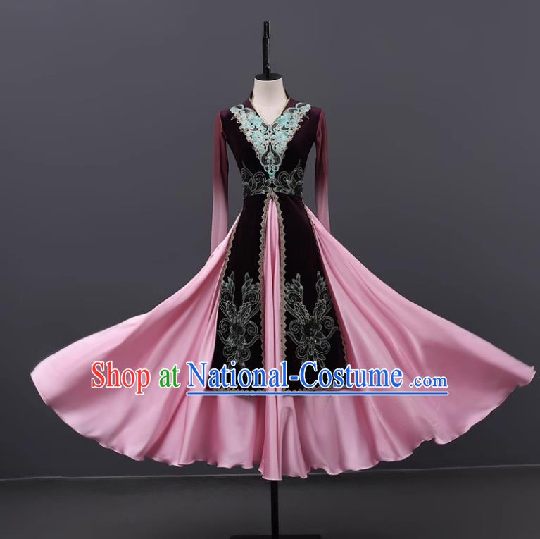 Xinjiang Uyghur Practice Clothing Dance Performance Clothing Women Big Swing Skirt Adult Practice Art Examination Grade Examination Clothing