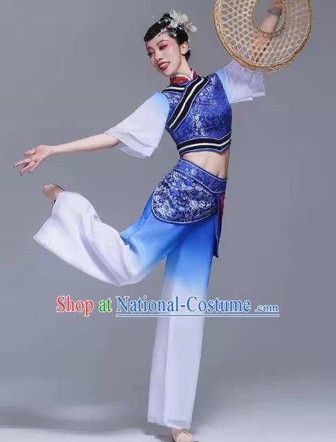 Shake To Grandma Bridge Performance Costume Classical Dance Costume Body Rhyme Gauze Square Dance Summer Dress Women Bamboo Hat Dance Costume