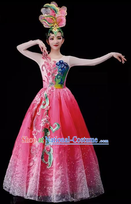 Song Accompaniment Dance Opening Dance Big Swing Skirt Performance Costume Atmospheric Pink Big Swing Skirt Prosperity Flower Blooming Costume