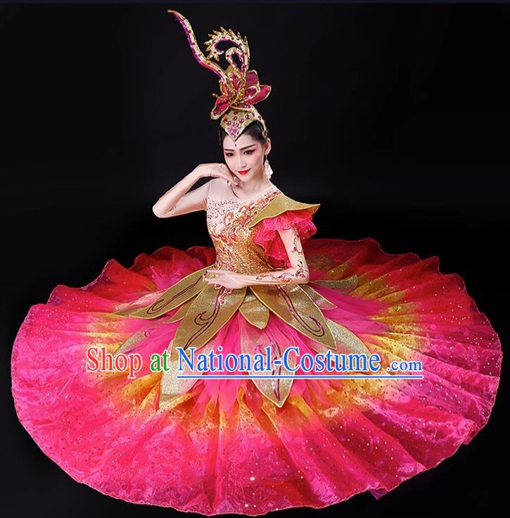 Opening Dance Big Swing Skirt Costumes Flourishing Age Flowers Dance Large Anniversary Celebration Dance Costumes Women Costumes