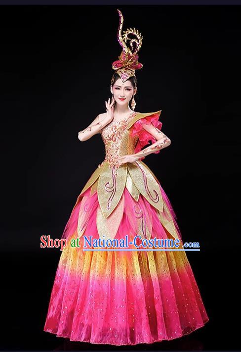 Opening Dance Big Swing Skirt Costumes Flourishing Age Flowers Dance Large Anniversary Celebration Dance Costumes Women Costumes