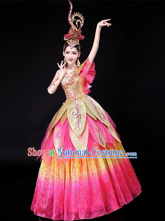 Opening Dance Big Swing Skirt Costumes Flourishing Age Flowers Dance Large Anniversary Celebration Dance Costumes Women Costumes