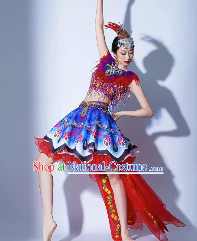 Red Parade Performance Costumes Women Group Performance Costumes Opening Dance Song Accompaniment Dance Performance Costume Female Tutu Skirt