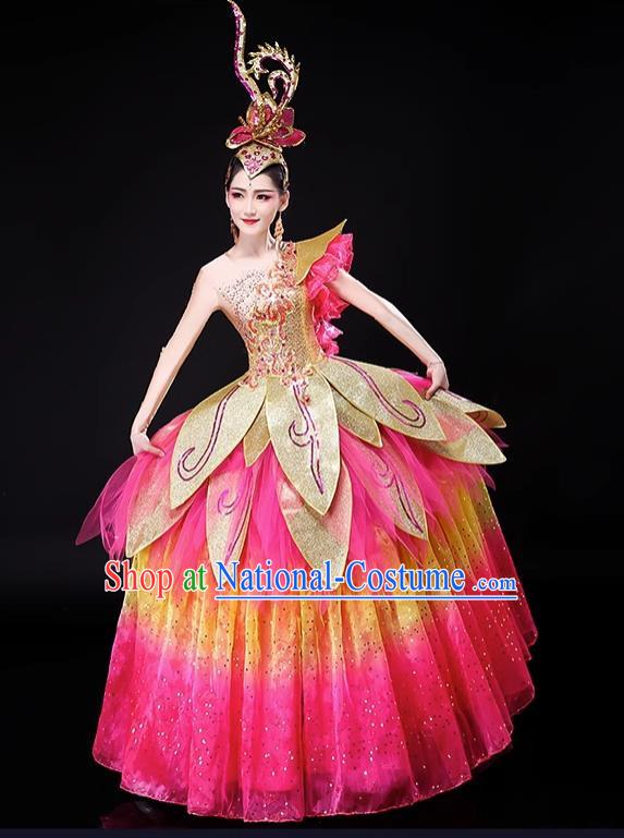 Opening Dance Big Swing Skirt Costumes Flourishing Age Flowers Dance Large Anniversary Celebration Dance Costumes Women Costumes