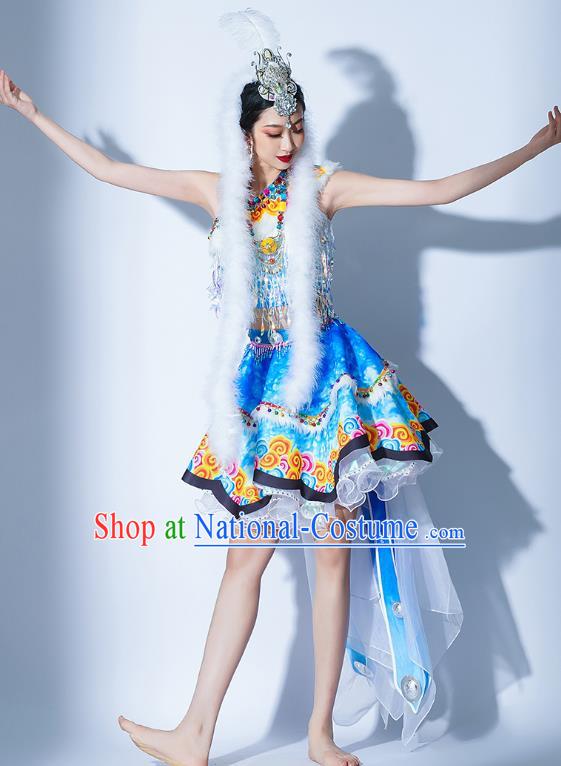 Light Blue Parade Performance Costumes Women Troupe Performance Costumes Opening Dance Song Accompaniment Dance Performance Costumes Female Tutu Skirt