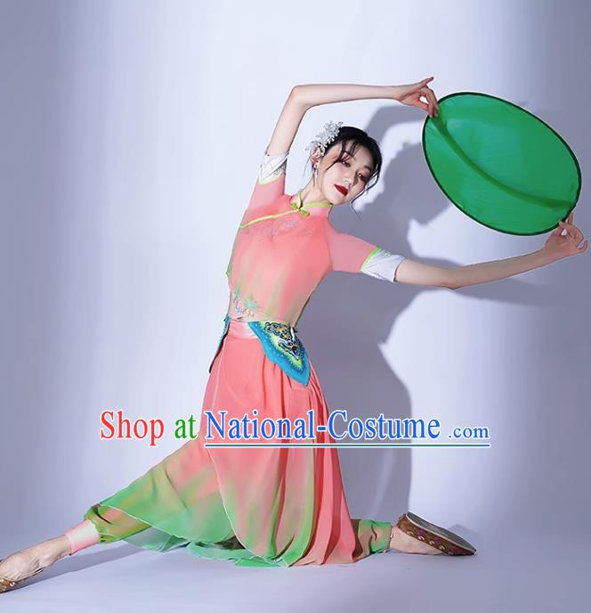 Ikbu Bridge Performance Costume Female Elegant Painting Tea Leisurely Expressive Dance Costume Jiaozhou Yangko Bamboo Hat Group Dance Tea Picking Girl