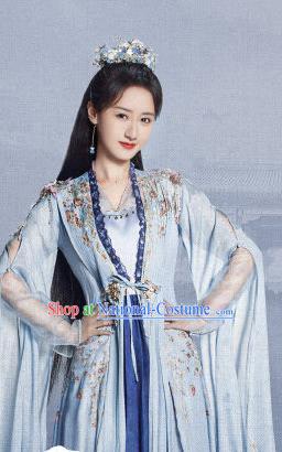 China Ancient Ming Dynasty Noble Infanta Costumes Romantic Drama My Sassy Princess Liu Ling Blue Dress Clothing