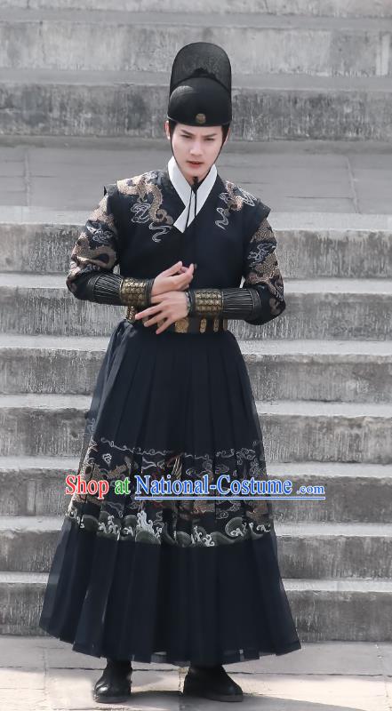 Romantic Drama My Sassy Princess Warrior Shen Yan Clothing China Traditional Garments Ancient Ming Dynasty Swordsman Black Costumes