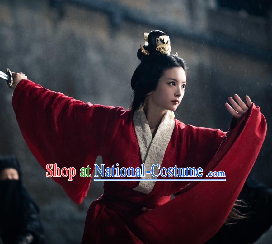 China TV Series An Ancient Love Song Lu Yuan Red Dresses Qin Dynasty Empress Hanfu Clothing