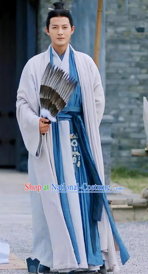 China TV Series Young Childe Hanfu Clothing Ancient Military Counsellor Costumes An Ancient Love Song Qin Dynasty Scholar Robes