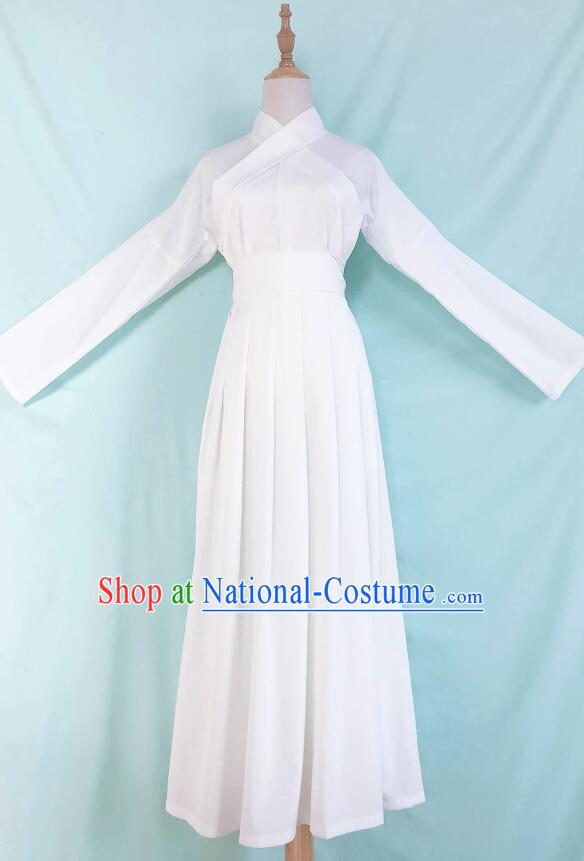 Handmade Traditional Hanfu Inner Clothes White Shirt and Skirt Complete Set