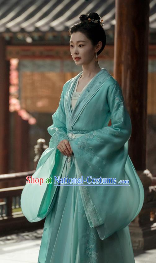 Chinese Song Dynasty Noble Woman Garment Costumes Drama Destined Chang Feng Du Elegant Lady Liu Yu Ru Blue Dresses