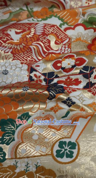 Light Golden Japanese Nishijin Cloth Kimono Material Traditional Brocade Fabric