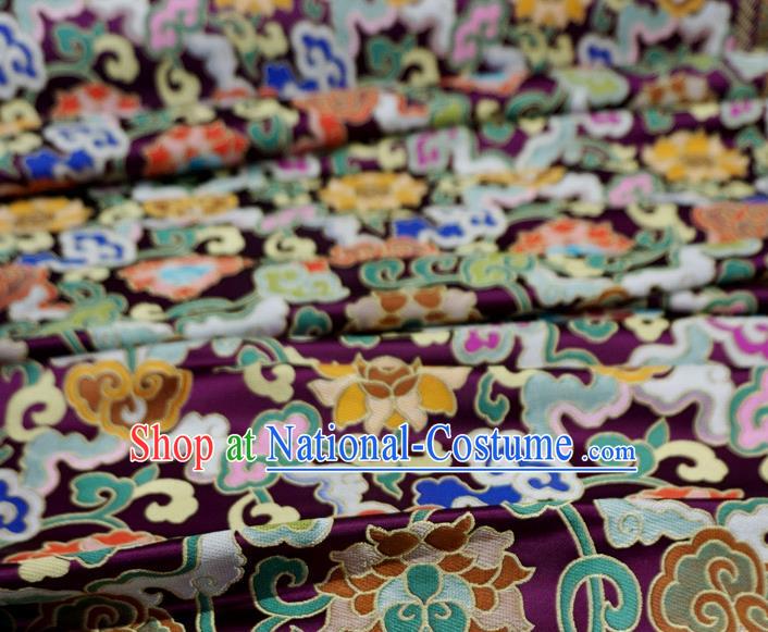 Deep Purple Chinese Tibetan Dress Cloth Classical Lotus Pattern Material Traditional Design Brocade Fabric