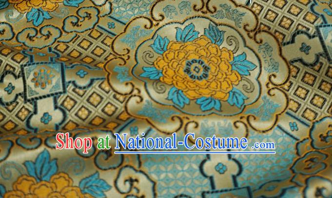 Dark Golden Chinese Traditional Design Brocade Fabric Tibetan Dress Cloth Classical Rosette Pattern Material