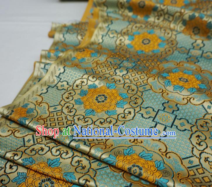 Dark Golden Chinese Traditional Design Brocade Fabric Tibetan Dress Cloth Classical Rosette Pattern Material