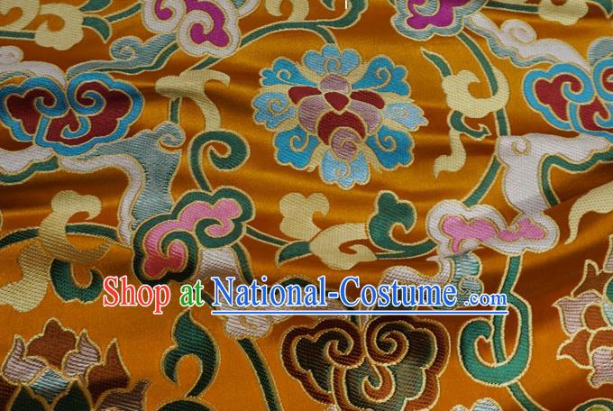 Golden Chinese Classical Rosette Pattern Material Traditional Design Brocade Fabric Tibetan Dress Cloth