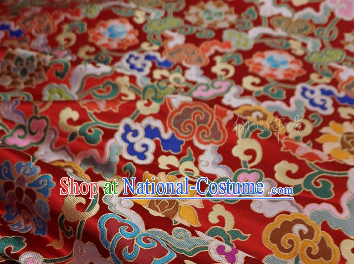 Red Chinese Tibetan Dress Cloth Classical Rosette Pattern Material Traditional Design Brocade Fabric