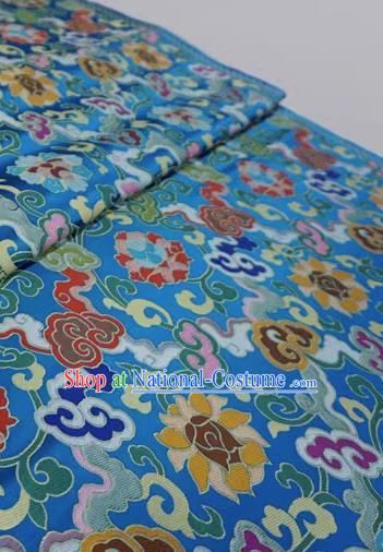 Blue Chinese Traditional Design Brocade Fabric Tibetan Dress Cloth Classical Rosette Pattern Material