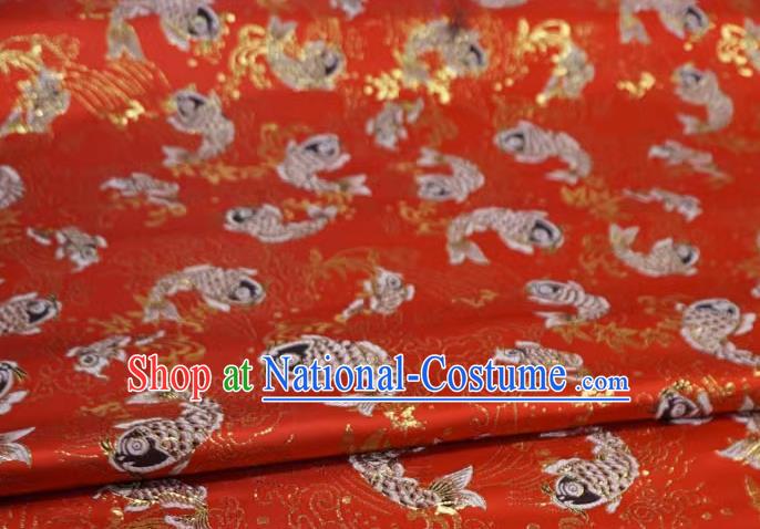 Red Chinese Classical Carps Pattern Material Traditional Design Brocade Fabric New Year Costume Cloth